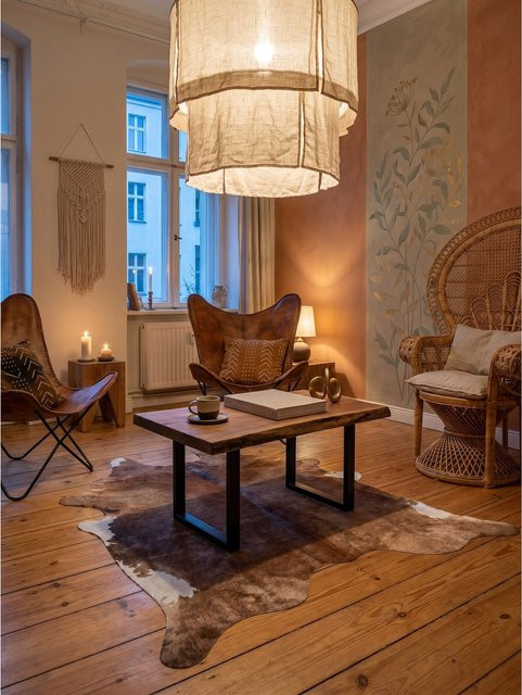 Flachwebteppich KADIMA DESIGN GASTEIN in Rindsleder-Optik, Braun, B: 150 cm, T: 200 cm - Bild 1