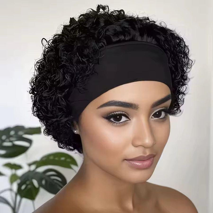 OYM HAIR Pixie-Perücke, schwarz, lockig, Echthaar, Damen - Bild 3