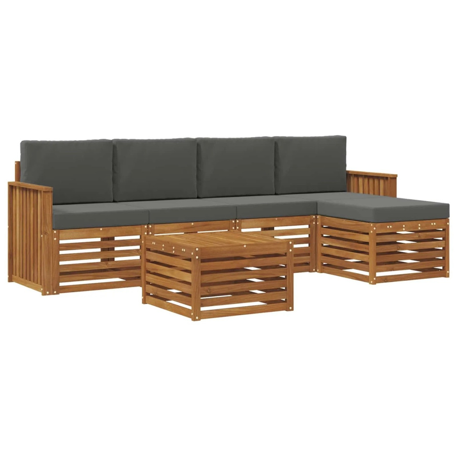 vidaXL Sofagarnitur 6-teilig aus Massivholz Akazie in Natur und Anthrazit mit Polsterung und Kissen - Bild 2