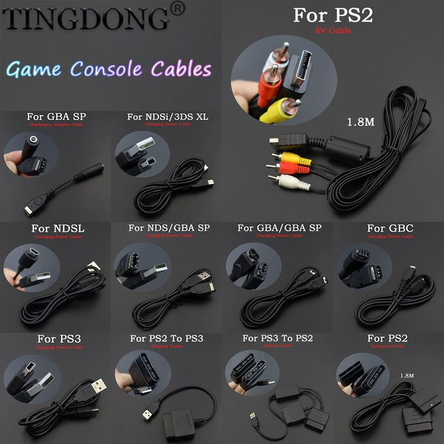 TingDong USB-Ladekabel und Datenleitung in Schwarz für NDS, NDSL, NDSi, GBA, SP, GBC, New 3DS, LL, XL und PS2, PS3 Controller mit USB-A Anschluss - Bild 1