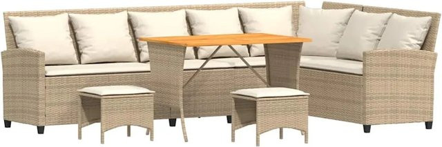 vidaXL 4-tlg Garten-Sofagarnitur in L-Form aus Poly-Rattan mit Kissen in Beige-creme - Bild 1