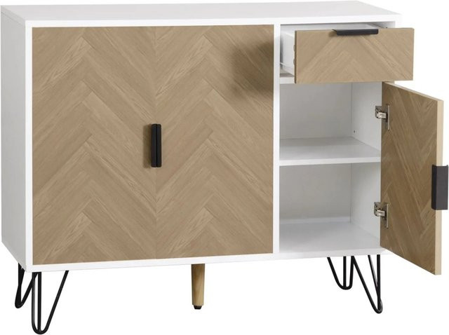 PXloue Sideboard Aufbewahrungsschrank in Weiß und Braun mit 3 Türen und Schublade in moderner Holzoptik - Bild 1