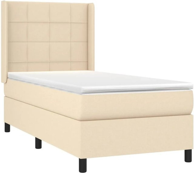 vidaXL Boxspringbett mit Matratze in Beige und Weiß, Hybrid-Konstruktion mit Taschenfederkern, LED-Unterbettbeleuchtung und USB-Ladeport, B/T/H: 90 x 200 x 118 cm - Bild 1