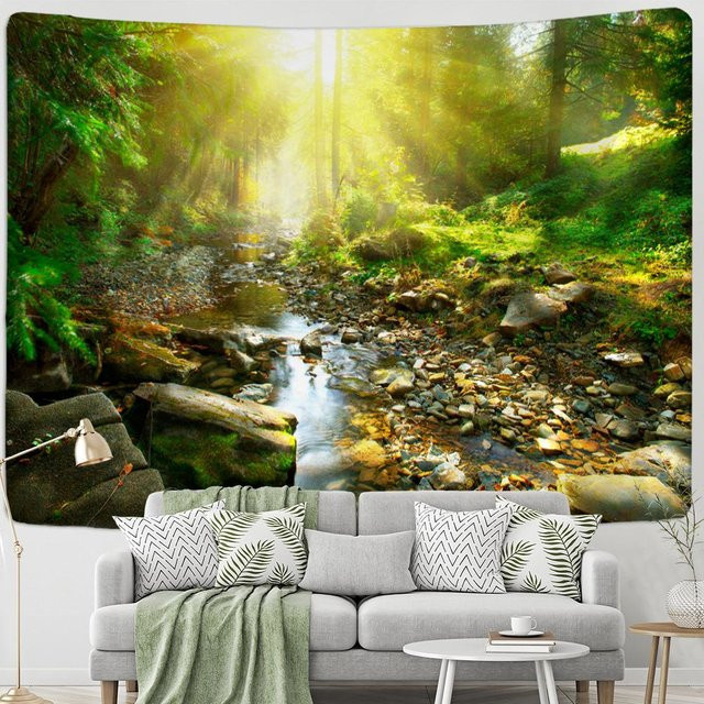 Bohemian Wandteppich Super Six mit Schnee Berg Wald Motiv in Braun und Multicolour, Breite: 95 cm, Höhe: 70 cm - Bild 1