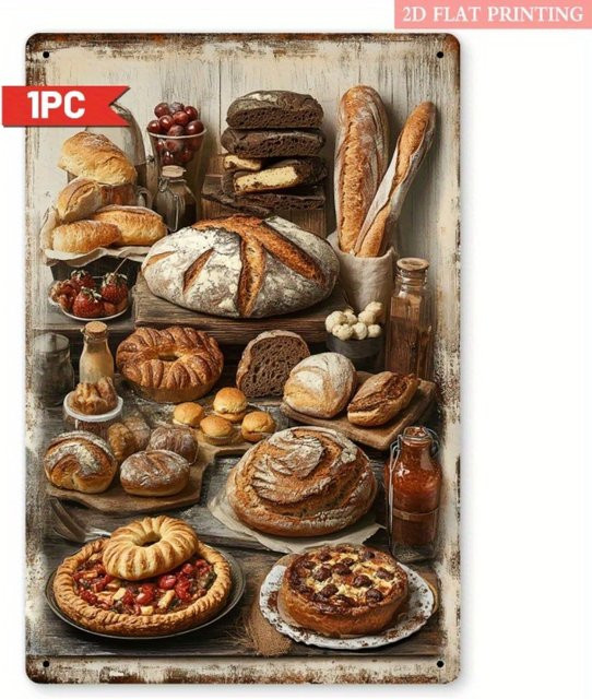2D Flat Vintage-Bäckerei-Wandkunstschild aus Metall in Multicolour, B/H: 20,3 x 30,5 cm - Bild 1