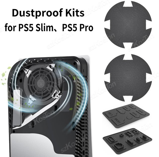 SZKOSTON Staubfilter Set aus Silikon für PS5 Slim und PS5 Pro in Schwarz - Bild 1