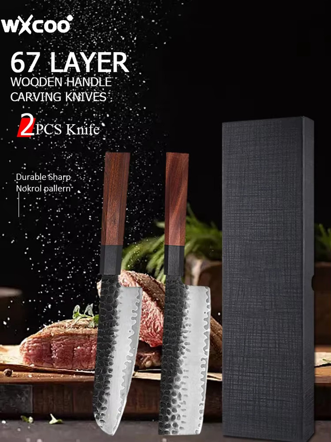 WXCOO Japanisches Kiritsuke-Messer aus Damaszenerstahl mit Holzgriff als professionelles Fleischmesser und Fischfiletiermesser - Bild 6