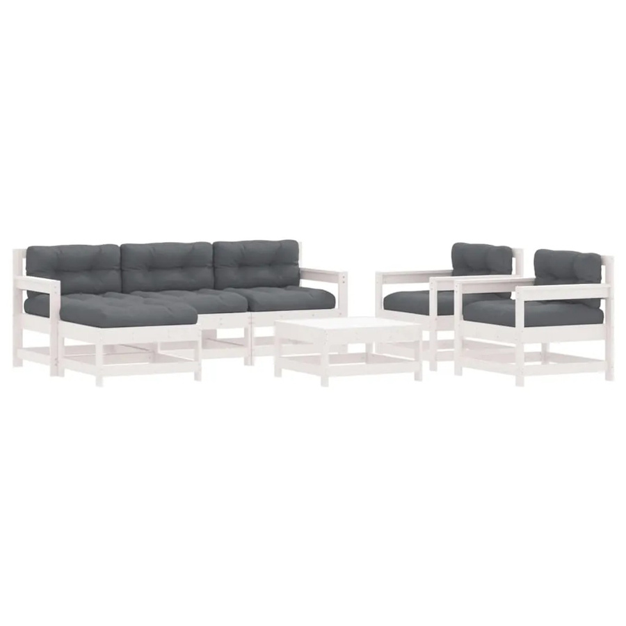 vidaXL 7-tlg Garten-Lounge-Set aus Massivholz mit Kissen in Weiß und Anthrazit - Bild 2
