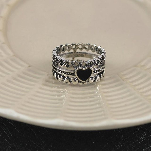 Offener Zeigefingerring Damen, Silber, Schwarz, Retro - Bild 1