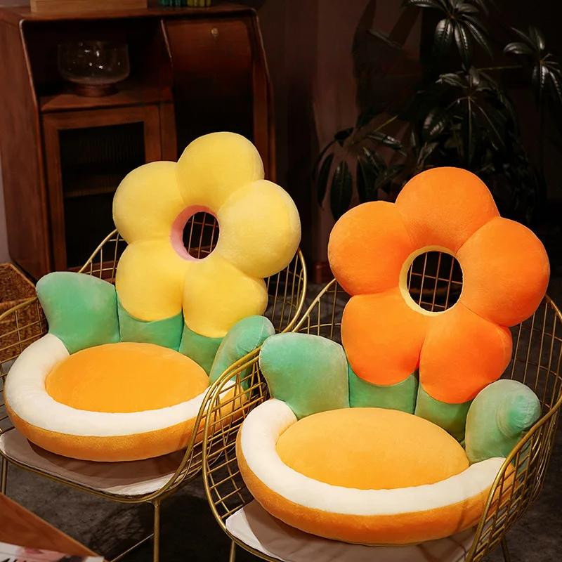 Cartoon-Kissen als Rückenlehnen- und Gesäßkissen mit Taillenstütze, Blumen-Futon-Bodenmatte aus Plüsch, Mehrfarbig, B/T: 50 x 45 cm - Bild 3