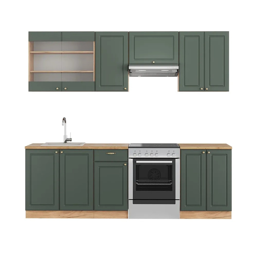 Vicco Fame-Line Küchenschrank im Landhausstil in Grün-Gold und Eiche, Breite: 240 cm - Bild 2