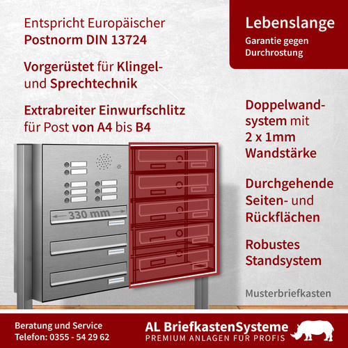 AL Briefkasten-Mehrfachsystem für 12 Parteien mit Zaundurchwurf, silberfarben, B/H/T: 84,8 x 170 x 27,5 cm - Bild 2