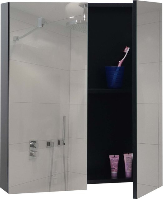 MCW Spiegelschrank B19b Badschrank in Schwarz mit 2 Regalböden und Soft-Close-Türen, B/H/T: 70 x 60 x 16 cm - Bild 1