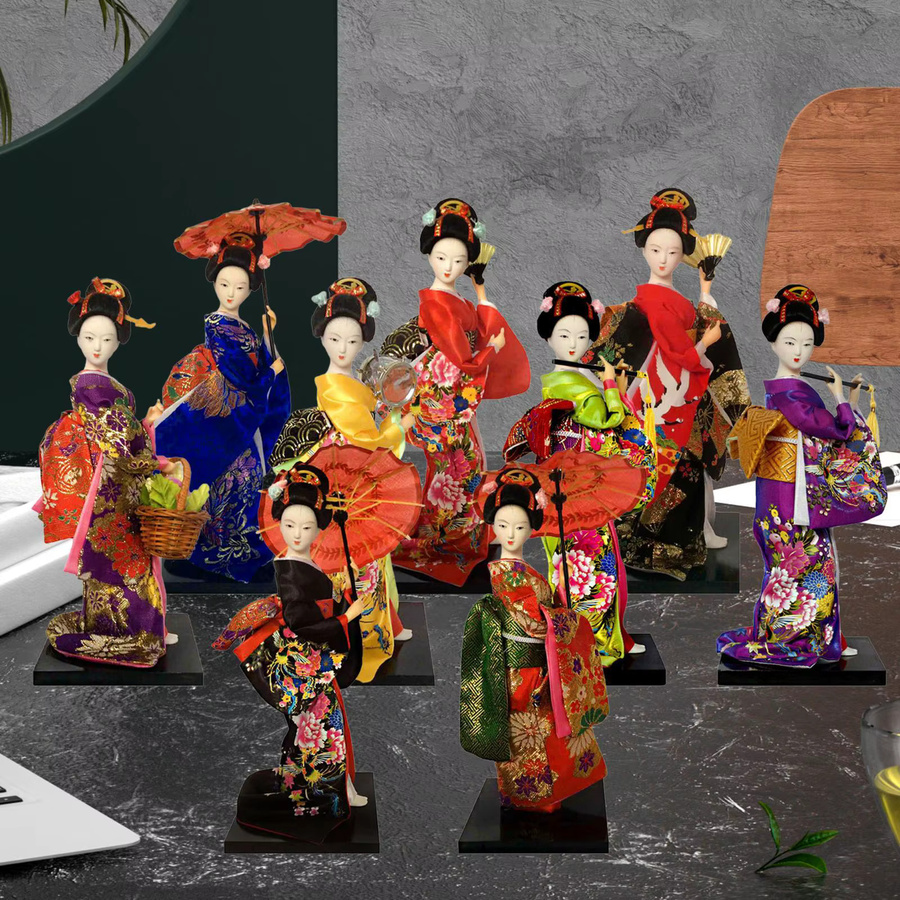 Homyl Japanische Geisha Statue Kabuki Mädchen in Kimono als orientalische Dekoration für Regal und Tisch, Multicolor, Höhe: 22,86 cm - Bild 3