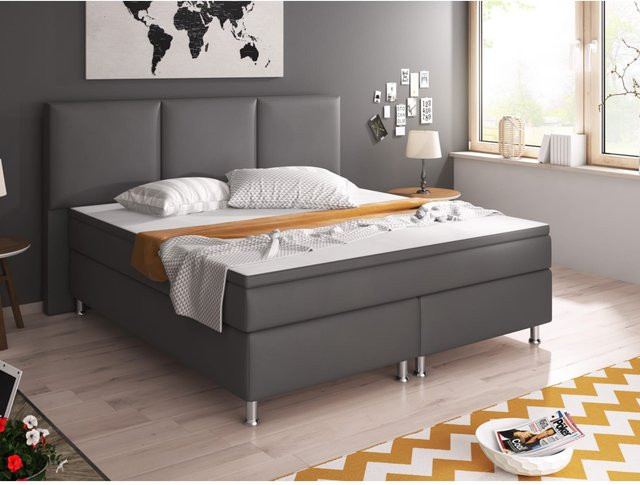 Inter Trading Boxspringbett Oslo in Anthrazit mit Kunstleder und Massivholz, B/T: 180 x 200 cm - Bild 1