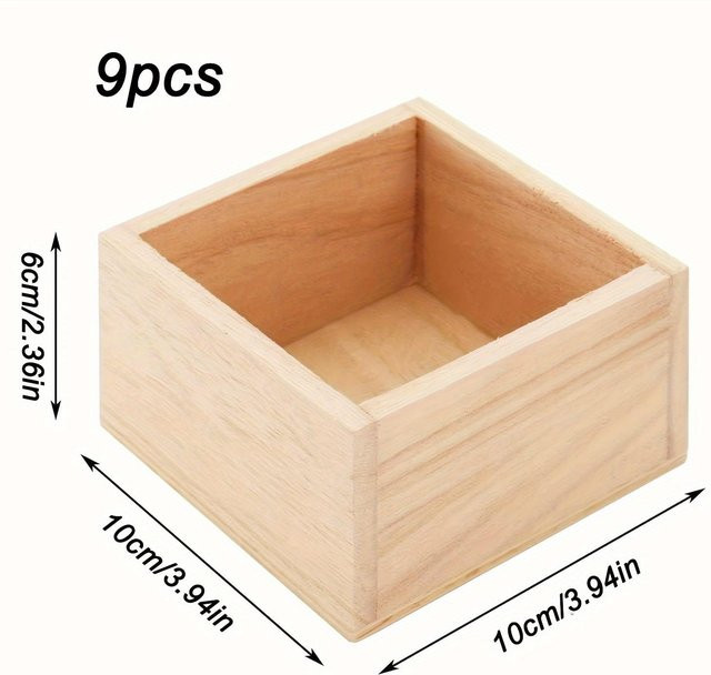 9er-Pack WTEMPO rustikale quadratische Aufbewahrungsboxen aus Holz in Braun zur Dekoration und Präsentation - Bild 1