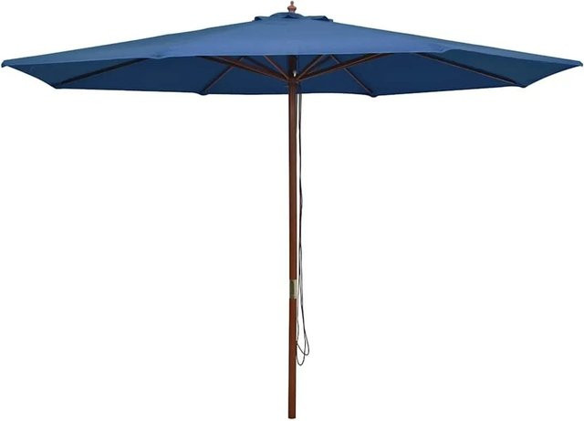 vidaXL Sonnenschirm mit Holzmast und blauem Polyesterbezug, Höhe: 350 cm - Bild 1