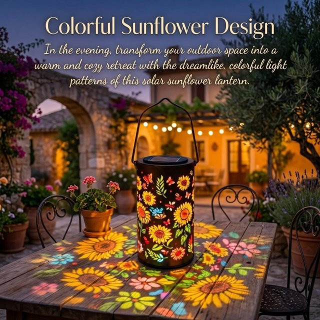 Leclstar Solarleuchten mit Sonnenblumenmuster aus Metall für den Außenbereich, IP65 wasserdichte Gartenlampen für Wand, Zaun und Stufen, warmweißes Licht - Bild 1