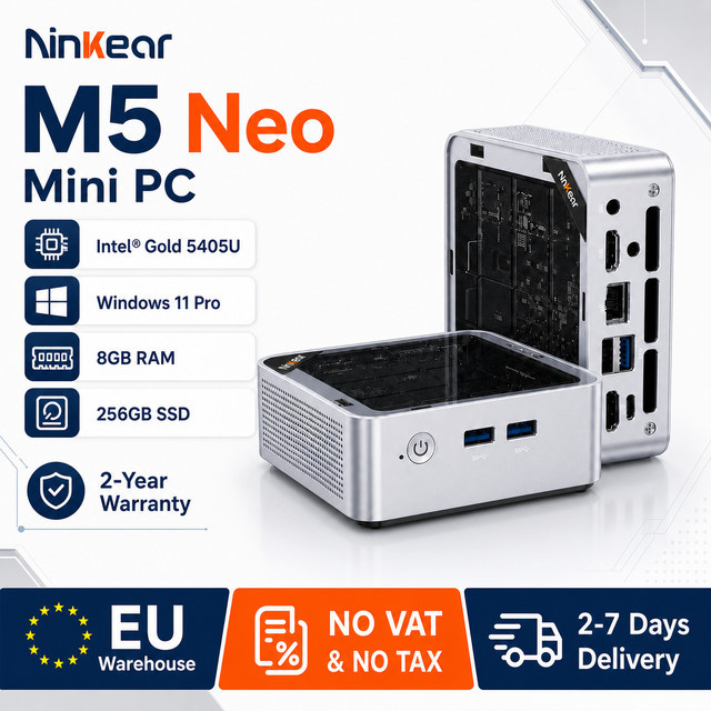 Ninkear M5 Neo Mini-PC in Silber mit Intel Pentium Gold 5405U, 8GB RAM, 256GB SSD, Windows 11, Dual HDMI, WiFi und Bluetooth - Bild 1