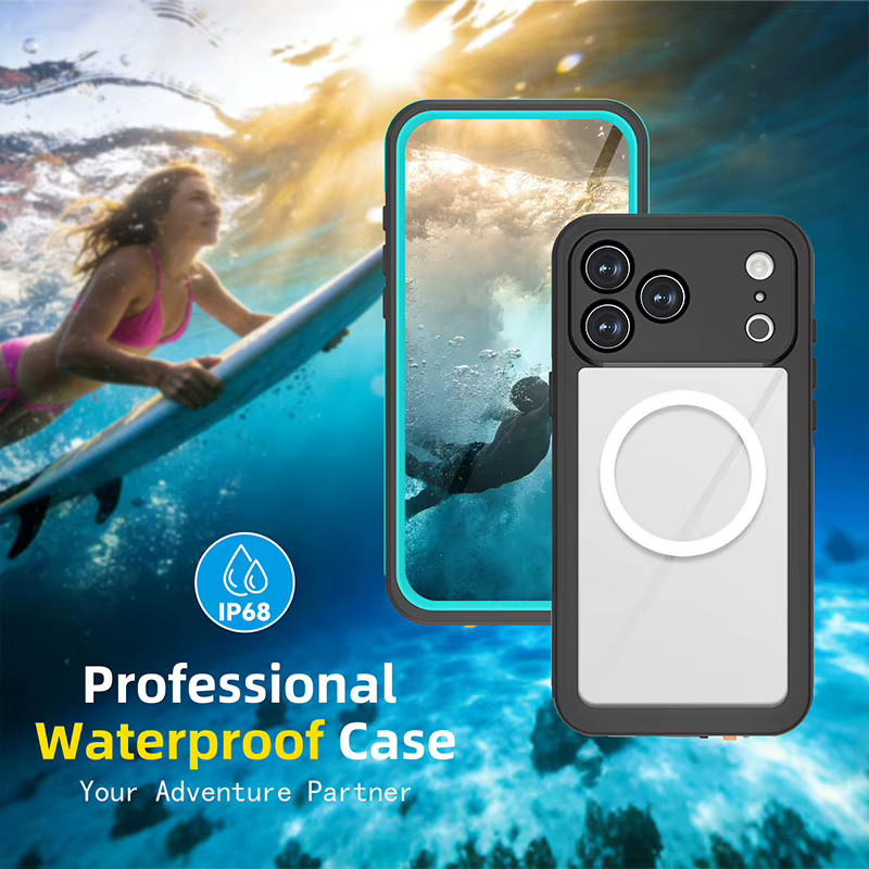 Wasserdichte Apple iPhone 17 Pro Max Handyhülle mit magnetischem Schwimmring in Blau, IP68 wasserdicht und stoßfest - Bild 2