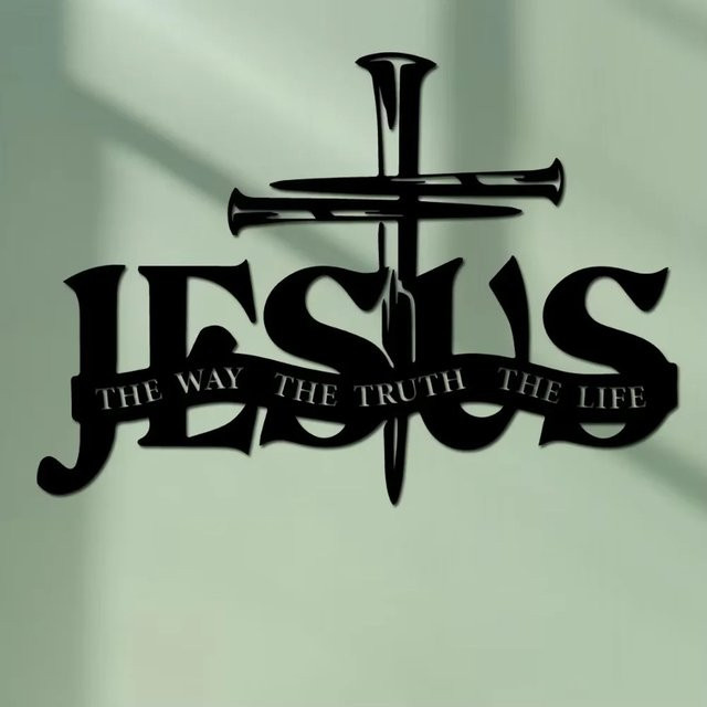 Religiöse Jesus Kreuz Wandkunst aus Metall in Schwarz mit Schrift als modernes Deko-Ornament von CIFBUY - Bild 1