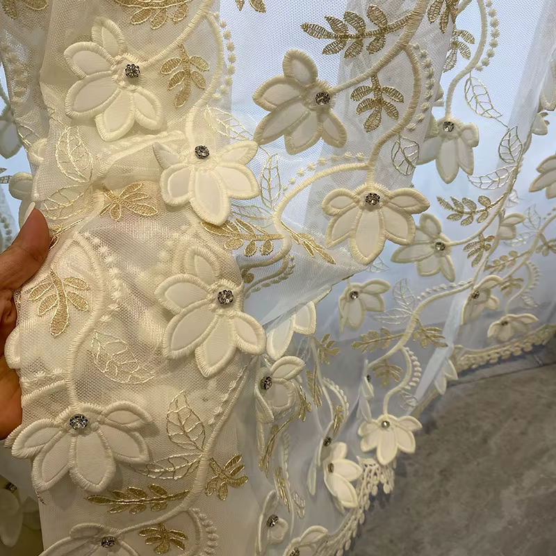 JESSANS Chenille Vorhang in Creme Beige mit floraler Relief-Stickerei im französischen Stil, Breite: 120 cm, Höhe: 250 cm - Bild 3