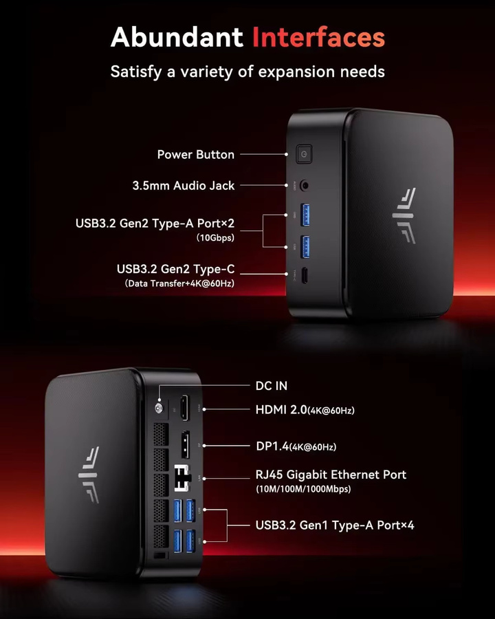 KAMRUI E3B Mini-PC mit AMD Ryzen 7 7735HS, Radeon Grafik, WiFi 6, Bluetooth 5.2 und Windows 11 Pro, Schwarz - Bild 2