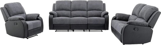 Vente-unique Couchgarnitur Brody in Schwarz und Grau mit 3-Sitzer-Sofa, 2-Sitzer-Sofa und Sessel aus Microfaser und Kunstleder, B/T/H: 202 x 148 x 87 cm - Bild 1