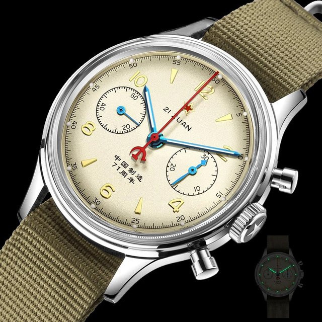 STERN Chronograph, Handaufzug, Edelstahl, 38 mm, Textil/NATO, Herren - Bild 1