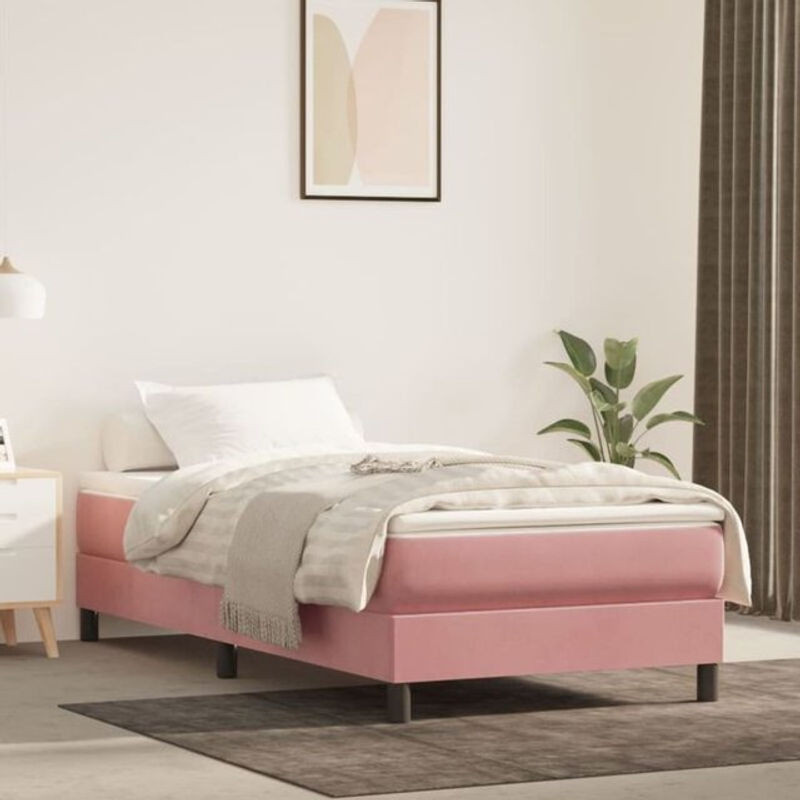 Vidaxl Boxspringbett mit Matratze in Rosa und Weiß aus Samt, B/T/H: 90 x 190 x 25 cm - Bild 1