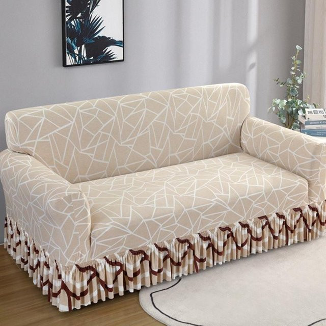 Elastische Sofa-Husse mit Rock in Beige für 1- bis 4-Sitzer, Stretch-Bezug mit Grafik-Print - Bild 1