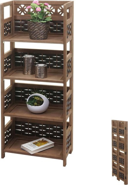 MCW Standregal K86 aus Pappelholz mit 4 Ablagen und Geflecht in Dunkelbraun, Höhe: 110 cm - Bild 1
