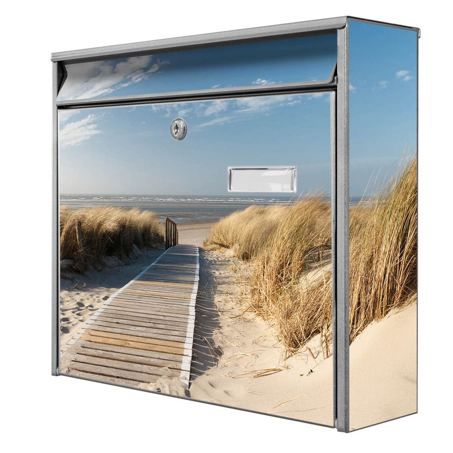 banjado Wandbriefkasten Modell Mail Burg Wächter in Silber mit Dünen-Motiv, B/H/T: 36 x 32 x 10 cm - Bild 1