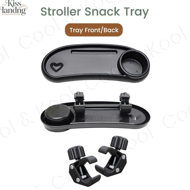 Kisslanding 3-in-1 Verstellbares Kinderwagen-Snacktablett mit Getränkehalter und Handyfach in Schwarz - Bild 1