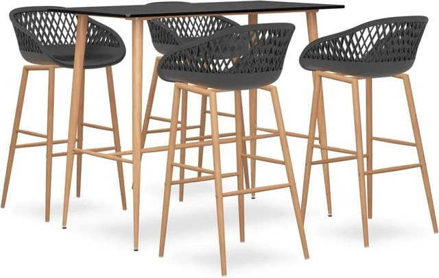vidaXL 5-tlg. Bar-Set Modell 6 in Schwarz und Grau mit Tisch und Stühlen - Bild 1