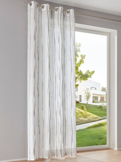 Heine Home Dekostore in Weiß und Grau, gestreift, halbtransparent, Material: 81% Polyester, 19% Viskose - Bild 1