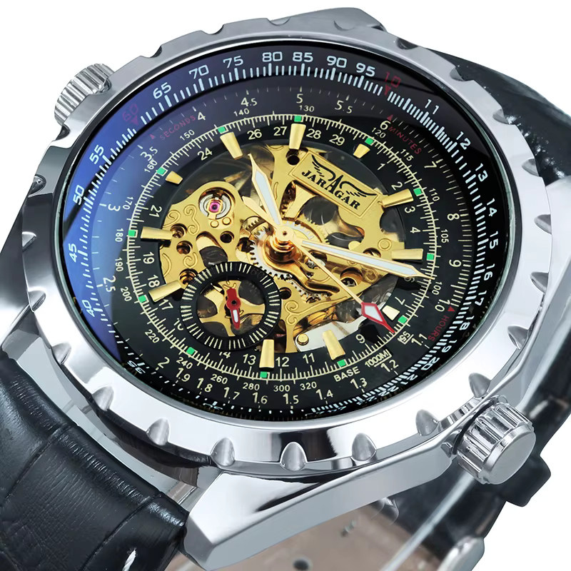 JARAGAR Armbanduhr Automatik, Skelett, Edelstahl, Leder, Herren - Bild 2