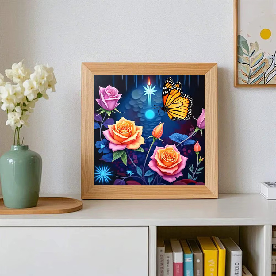 AZQSD 5D Diamantgemälde zum Selbermachen mit Blumenmuster und Schmetterling, Strass-Kunst Set mit runden Diamanten in Multicolour, Breite: 30,0 cm, Höhe: 20,0 cm, Tiefe: 20,0 cm - Bild 3