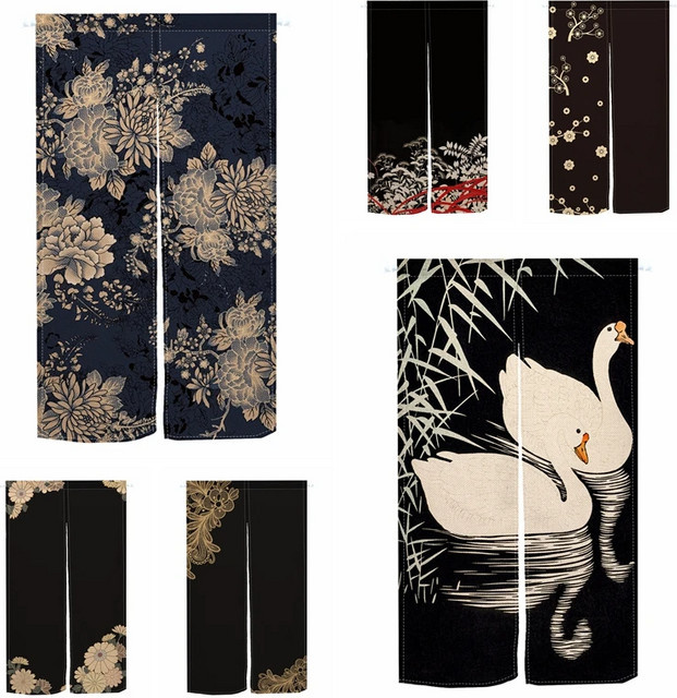 VIKAMA Retro-Jacquard-Türvorhang mit Pfingstrosen-Motiv in Marineblau und Gold, blickdichter Raumteiler mit Blumenmuster - Bild 1