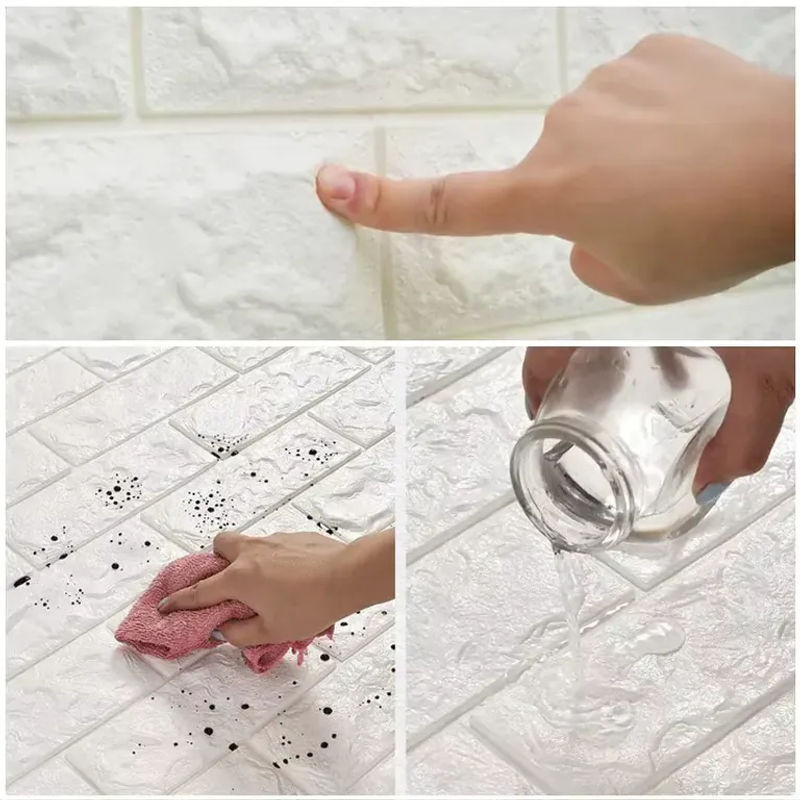 Selbstklebende 3D-Ziegelstein Wandtapete von ctzsoop in Weiß, Wasserdichte Vinylwandaufkleber für Badezimmer und Küche, B: 70 cm, H: 100 cm - Bild 4