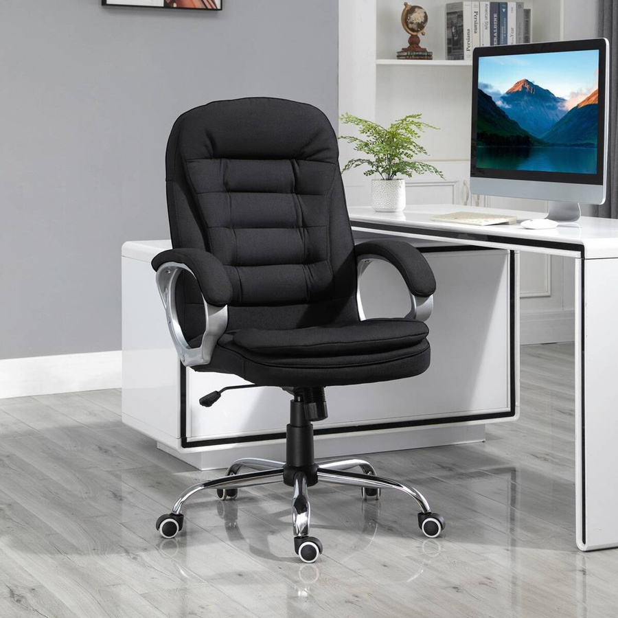 Vinsetto Bürostuhl 921-170BK in Schwarz mit Leinen-Bezug, 360° Drehsitz, Wippfunktion und Armlehnen, B/T/H: 52 x 64 x 111 cm - Bild 5