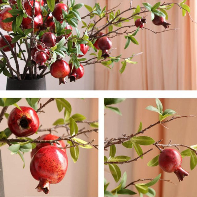 Realistischer künstlicher Granatapfelzweig mit 6 Früchten in Rot für die Dekoration in der Vase - Bild 1
