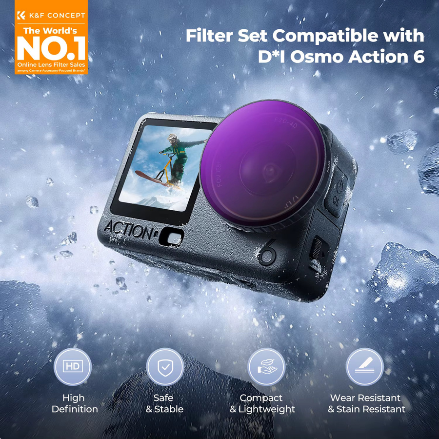 K&F CONCEPT Filter Set für DJI Osmo Action 6 in Schwarz mit variablem ND PL CPL Schwarz Diffusor 1/4 und festen ND4 ND8 ND16 ND32 ND64 Filtern - Bild 5
