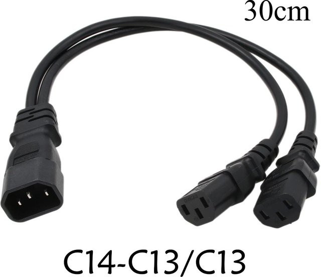FRHY Strom-Y-Splitter-Kabel IEC C14 auf Dual C13 Adapter, 1-zu-2-Buchse, Schwarz, Länge: 30 cm - Bild 1