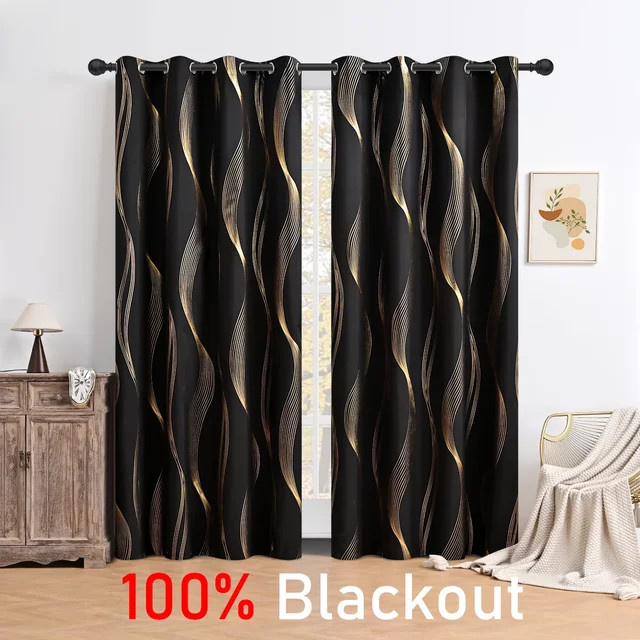 YIHEIM Verdunkelungsvorhang mit Heißprägung und Ösen, 1 Panel, Beige oder Schwarz, Breite: 100 cm, Höhe: 130 cm - Bild 1