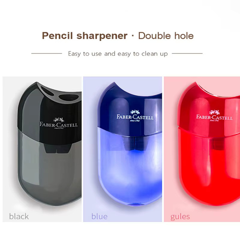 Faber Castell Manueller Bleistiftspitzer mit Doppelloch und Kunststoffbehälter in Schwarz - Bild 2