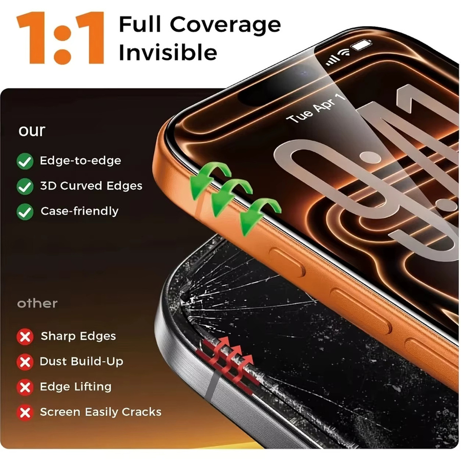 BOLLYMORE Displayschutzfolie Set aus 4 Stück, gehärtete Schutzfolie mit Staubfreier Installation und automatischer Ausrichtung, transparent, passend für iPhone 17 Pro Max, 16, 15, 14 Plus, 13, 12 und 11 - Bild 2