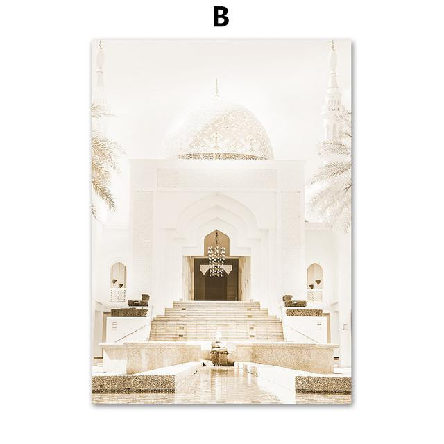 Aidegou5 Leinwand Wandbild mit islamischen Zitaten und Moschee im marokkanischen Torbogen-Design, Beige, Breite: 40 cm, Höhe: 60 cm - Bild 1