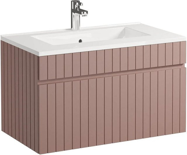 Vente-unique Einzelwaschtisch Satara in Puderrosa mit Streifen-Optik, Breite: 80 cm - Bild 1