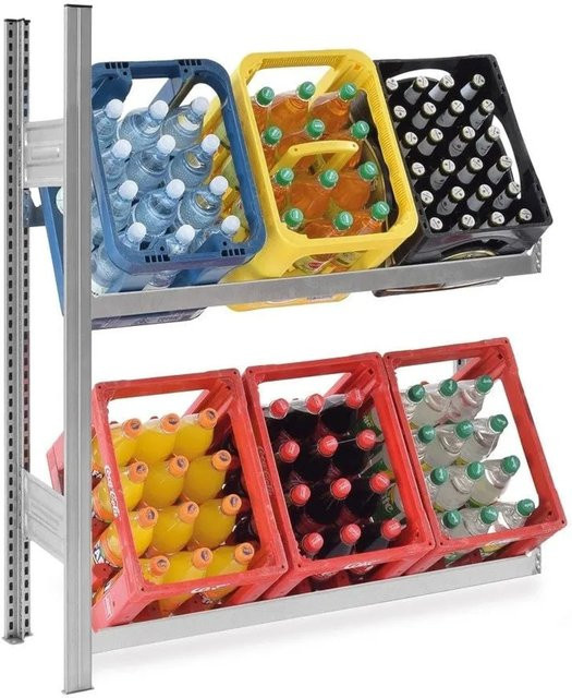 PROREGAL Getränkekistenregal Stecksystem T-Profil aus verzinktem Stahl, 2 Ebenen, H x B x T: 120 x 100 x 30 cm, Fachlast 100 kg, Farbe: Silber - Bild 1